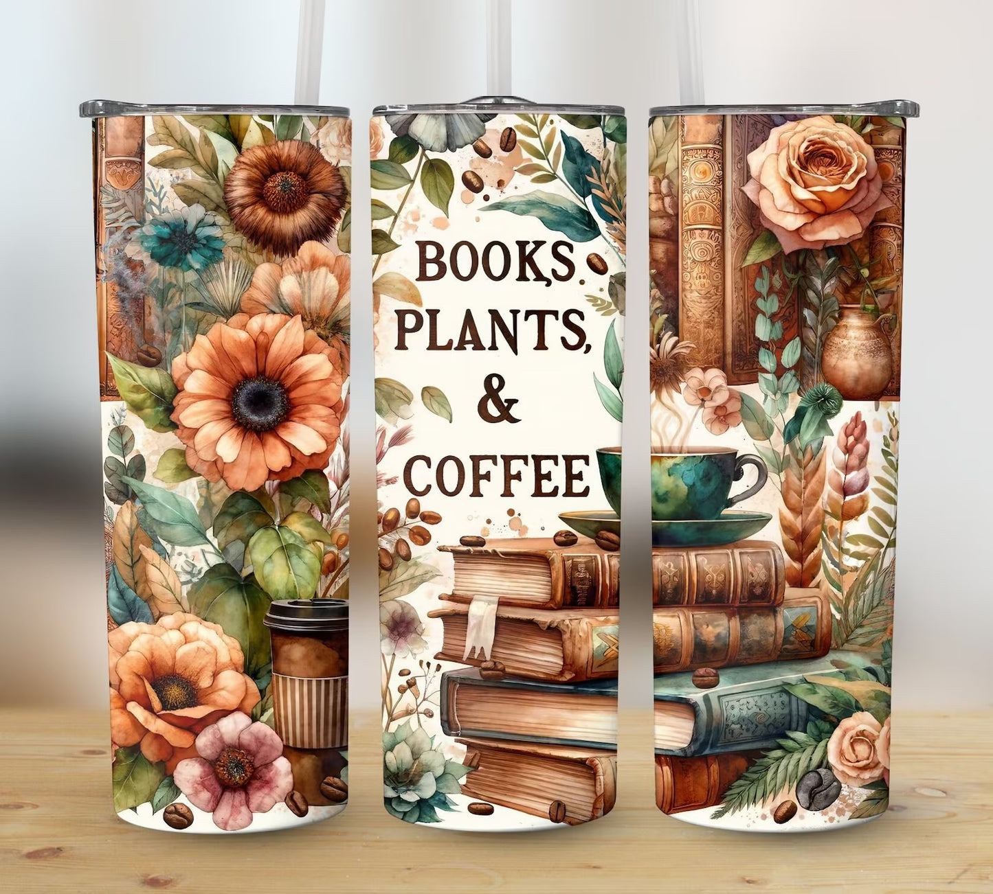 TUMBLER 20oz BOOKS, PLANTS & COFFEE