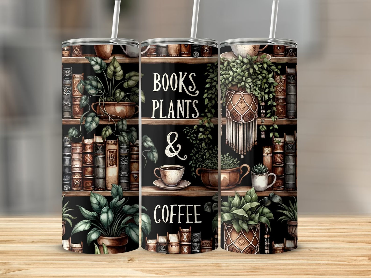 TUMBLER 20oz BOOKS, PLANTS & COFFEE