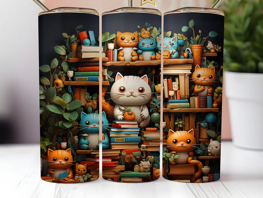 TUMBLER 20oz BOOKS & CATS